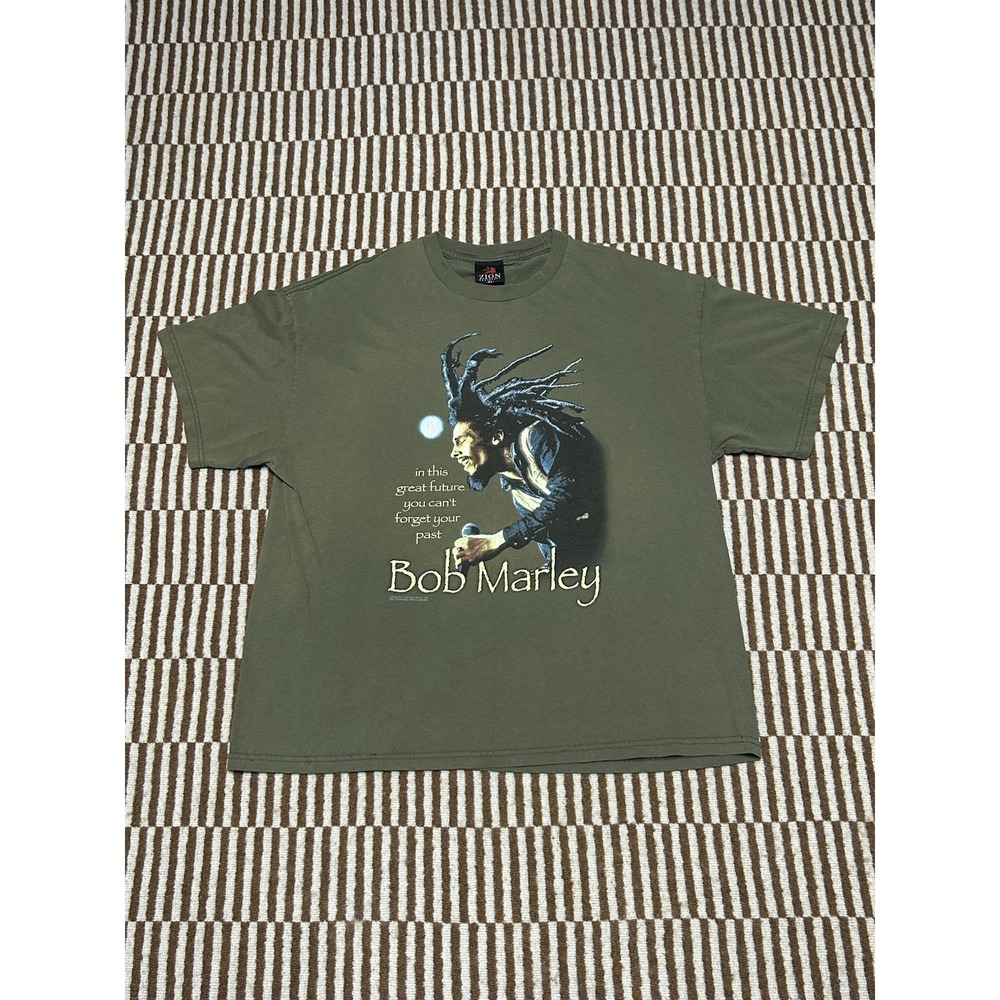 Vintage 2000 Bob Marley Reggae Music Artist Zion Roots T-Shirt Size XL Green